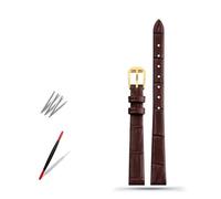 HMFang Soft Geunine Leather Watch Band Women's Strap 6mm 8mm 10mm 12mm 14mm Small Size Width First Layer Cowhide Bands Belt(B Brown Gold,8mm)