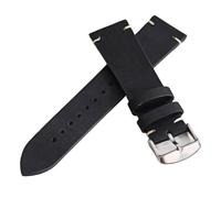 HMFang Stitching Cowhide Strap 18mm 20mm 22mm 24mm Vintage Leather Watch Band Butterfly Buckle(1-Black-S,22mm)