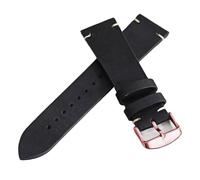 HMFang Stitching Cowhide Strap 18mm 20mm 22mm 24mm Vintage Leather Watch Band Butterfly Buckle(1-Black-RG,20mm)