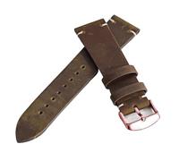 HMFang Stitching Cowhide Strap 18mm 20mm 22mm 24mm Vintage Leather Watch Band Butterfly Buckle(1-Brown-RG,22mm)