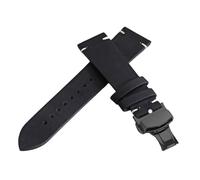 HMFang Stitching Cowhide Strap 18mm 20mm 22mm 24mm Vintage Leather Watch Band Butterfly Buckle(4-Black-BK,18mm)