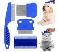 Hmfmdy 4-in-1 Nit Comb Set, Double Sided Lice Combs, Stainless Steel & Plastic, Blue, Unisex, All Ages, Parents & Guardians of Children/Pets