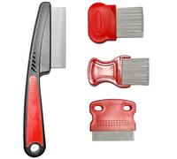 Hmfmdy 4Pcs Nit Combs, Double Sided Lice Combs Set, Metal Teeth Tooth Hair Comb, Flea Lice Removal Comb, Head Lice Combs for Nit Treatment Nitty Gritty Nit Comb for Adults/Kids/Dogs/Cats/Pets-Red