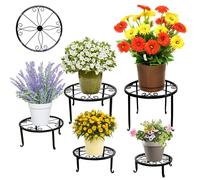 Hmfmdy 5 Pack Metal Plant Stands for Indoor and Outdoor, Heavy Duty Flower Pot Stands, Multiple Plant Rack Holder(5 Heights Sizes), Anti-Rust Round Shelf for Home, Garden, Patio, Tabletop - Black