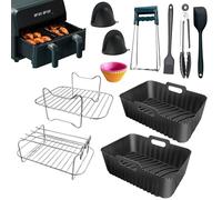 Hmfmdy Air Fryer Accessories, Set of 11 Ninja Air Fryer Accessories, Silicone Air Fryer Liner, Dual Air Fryer Racks & Mini Cake Mold for Ninja Dual AF300UK AF400UK AF500UK AF451UK Tower T17088 Black