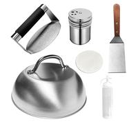Hmfmdy Burger Press Kit, Burger Smasher & Metal Burger Spatula, Basting Cover, Spice Dredge Shaker, Wax Disc Paper, Squeeze Bottles, BBQ Griddle Accessories Kit, BBQ Tools Set, Cooking Utensils Set