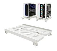 Hmfmdy CPU Stand for PC, Desktop Computer Tower Stand, Adjustable CPU Holder, Universal Mobile PC Stand with Rolling Lockable Castors, CPU Trolley Under Desk - White