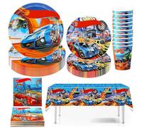Hmfmdy Racing Car Party Tableware Set, 51 Pieces Racing Car Party Decoration, Racing Car Birthday Tableware Kit, with Paper Plates, Cups, Napkins, Cars Children's Birthday Party Tableware Supplies for