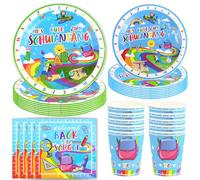 Hmfmdy School Party Tableware Set, 50 Pieces Back to School Party Decoration, Start of School Birthday Tableware Kit, School Introduction Paper Plates Cups Napkins, Children's School Child Party