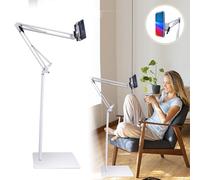 Hmfmdy Tablet Floor Stand, Heavy Duty Base Phone Floor Stand, Overhead Bed Mount, Adjustable Tablet Holder Compatible for iPad, Galaxy Tab, Kindle, Switch, E-Reader 4.7-12.9" White