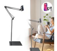 Hmfmdy Tablet Floor Stand, Heavy Duty Base Phone Floor Stand, Overhead Bed Mount, Adjustable Tablet Phone Holder Compatible for iPad, Galaxy Tab, Kindle, Switch, E-Reader 4.7-12.9" Black