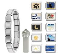 HMGADN Italian Charm Set for Women, 9mm Italian Charms Link Handmade Bracelet DIY Module Italian Charm Necklaces Anklet Jewelry Gifts, Stainless Steel, No Gemstone