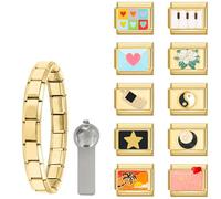 HMGADN Italian Charm Set for Women, 9mm Italian Charms Link Handmade Bracelet DIY Module Italian Charm Necklaces Anklet Jewelry Gifts, Stainless Steel, no gemstone