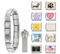 HMGADN Italian Charm Set for Women, 9mm Italian Charms Link Handmade Bracelet DIY Module Italian Charm Necklaces Anklet Jewelry Gifts, Stainless Steel, No Gemstone