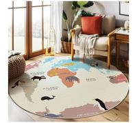 HMGAQNP World Map Play Area Round Rug, Non-Slip Play Mat, Floor Mat for Bedroom, Living Room, Office, Entryway, Home Decoration (Beige, 120 cm)