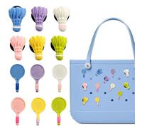 HMGES 12PCS Badminton Charms for Bogg Bag - Cute Resin Sport Accessories Inserts for Rubber Beach Bags, Fits Most Brands & Sizes, Gifts for Women & Moms