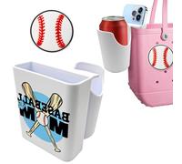HMGES Baseball Phone and Cup Holder for Bogg Bag,with 1 Baseball Charm,ABS Organizer Accessories for All Brands/Sizes Rubber Beach Bag-White