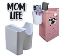 HMGES Phone and Cup 2in1 Holder for Bogg Bag/Simply Southern,Multifunction Organizer Accessories for Rubber Beach Tote,Compatible With All Brands/Sizes Beach Bag & 20/30oz Stanley Tumbler-White