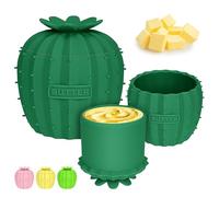 HMGES Silicone French Butter Crock with Lid,8.4oz/238ml Cactus Spreadable Butter Keeper with Water Line to Leave On Counter,Cute Creative Butter Storage Container for Countertop-Deep Green