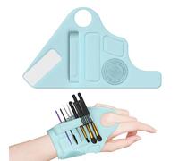 HMGES Silicone Makeup Assistant Hand Strap, Multifunctional Makeup Tool, With Brush Fixed Storage Hole, 2 Foundation/Concealer color matching areas, Brush Cleaner, For Professional Makeup Artists-Blue