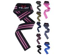 HMH Sports Weight Lifting Straps Silicon Padded Heavy Duty Wrist Straps Weightlifting Unisex Gym Wrist Straps For Power Lifting Deadlift Non-Slip (Black/Pink)