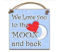 HmHome Blue small Wooden Plaque We Love You To The Moon and Back Present Gift