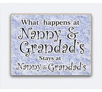 HmHome Nanny and Grandad Gift Fridge Magnet Wooden What happens at nanny and grandad's stays at nanny and grandad's
