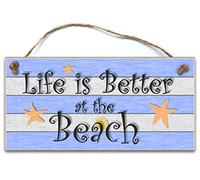 HmHome Wooden Seaside Plaque Life is better at the beach bathroom wall hanging accessories