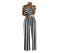 HMHOOXU Women's jumpsuitWomen's Clothing Printed Short Sleeve Tops High Waist Wide Leg Pants Jumpsuit-Black and white grid-XL