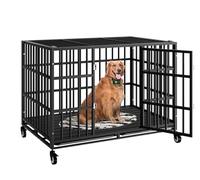 HMHTCT 48 Inch Heavy Duty Dog Crate with Wheels,Indestructible Escape-Proof Dog Kennel with Locking Latch and Double Door,Extra Large XL XXL Crate Indoor for Large and Medium Dog with Removable Tray