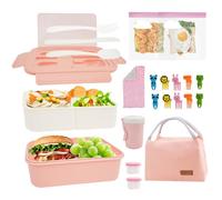HMIEPRS 1400ml Lunch Box, Bento Lunch Box Adults Kids with 2 Layer 3 Removable Compartments and Spoon Fork, Microwave Dishwasher Safe Lunchbox for School Kindergarten Office (22 Pcs set)