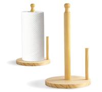 HMIEPRS 2Pcs Kitchen Roll Holder, Heavy Base Wooden Paper Roll Holder with Tearing Aid, Countertop Paper Towel Stand, Steady Round Tissue Toilet Roll Holder for Kitchen Bathroom Bedroom