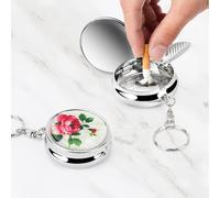 HMIEPRS 2Pcs Portable Pocket Ashtray, Mini Round Stainless Steel Vehicle Cigarette Ashtray with Key Chain and Cigarette Snuffer, Modern Ash Holder for Travelling and Outdoor Use (Colored Pattern)