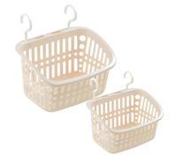 HMIEPRS 2Pcs Shower Caddy Hanging, Plastic Storage Basket with Hook, Draining Holes Shower Basket, Hanging Laundry Apricot Organizer for Bathroom Kitchen Pantry Bedroom Cosmetics Toys (2 Sizes)