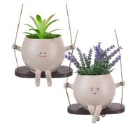 HMIEPRS 2Pcs Swing Face Planter Pot, Hanging Plant Pots Indoor Outdoor, Cute Resin Succulent Flower Pot, Funny Plant Holder for Pearls Plant Home Office Balcony Garden Decor