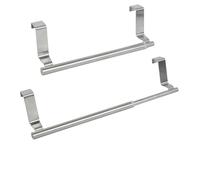 HMIEPRS 2Pcs Tea Towel Holders, Extendable Over Door Towel Rail, Stainless Steel Dish Towels Hanging Rack Rails, No-drill Kitchen Hand Towel Holder for Drawer Cupboard Bathroom Cabinet, Silver 22-35cm