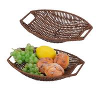 HMIEPRS 2Pcs Wicker Bread Basket, Imitation Rattan Fruit Basket with Handle, Stackable Oval Woven Baskets, Food Storage Wicker Baskets for Fruit Bread Vegetables Kitchen Restaurant Party (2 Size)