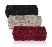 HMIEPRS 3PCS Women Headbands, Winter Cable Soft Knit Headband, Crochet Braided Turban Hair Band, Thermal Head Wrap Ear Warmer for Girls Ladies (Beige, Black, Wine Red)