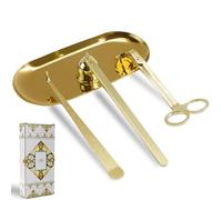 HMIEPRS 4 in 1 Candle Wick Trimmer Set, Candle Care Kit with Tray Candle Snuffer Wick Cutter Candle Wick Dipper, Stainless Steel Candle Tools Accessory Free Burning and Safe Extinguishing (Gold)