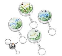 HMIEPRS 4Pcs Portable Pocket Ashtray, Stainless Steel Mini Ashtray with Key-chain and Cigarette Snuffer, Circular Metal Ash Tray for Travelling Car Outdoor Use, Push-button Open (4 Unique Iris)