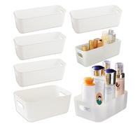 HMIEPRS 5Pcs Plastic Storage Boxes, White Storage Baskets with Handle, Kitchen Storage & Organisation, Cupboard Organiser for Kitchen Cabinets Bathroom Office Toys Home Tidy (1xLarge+4xSmall)