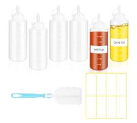 HMIEPRS 6Pcs Sauce Bottles with Lid, 360ML/12oz Refillable Food Grade Squeeze Bottle with Cleaning Brush & Sticker, Squeezy Condiment Bottles for BBQ Ketchup Mustard Oil Salad Dressing