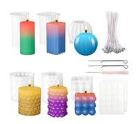 HMIEPRS 6PCS Silicone Candle Moulds for Candle Making, 3D Pillar Bubble Candle Molds Set with 100 Candle Wicks Supporting Sticks, Epoxy Resin Mould for DIY Scented Candle Soap Pudding