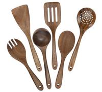HMIEPRS 6Pcs Wooden Kitchen Utensils Set, Non-Stick Natural Wooden Spoons for Cooking, Heat Resistant Kitchen Essentials Cooking Utensils Set Including Wood Spatula Spoon Salad Fork