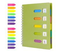 HMIEPRS A5 Notebook with Dividers, Subject Spiral Notebook with 2Pcs 7 Colored Index Tabs, 240 Pages Wirebound Project Notebook, Plastic Cover Lined Journal for Student School Office Study (Green)