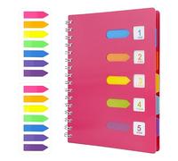 HMIEPRS A5 Notebook with Dividers, Subject Spiral Notebook with 2Pcs 7 Colored Index Tabs, 240 Pages Wirebound Project Notebooks, Plastic Cover Lined Journal for Student School Office Study (Pink)