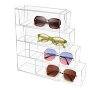 HMIEPRS Acrylic Sunglasses Storage Box with 4 Drawers, Stackable Storage Drawers, Clear Glasses Holder, Sunglasses Organiser Display Case for Eyeglass Jewellery Cosmetics Home Office