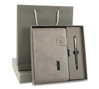 HMIEPRS Leather Notebook and Pen Gift Set, Personalised A5 Notebook with Pen Gift Box Gift Bag, Vintage Journal for Gifts School Travel Business Home Writing, Gray
