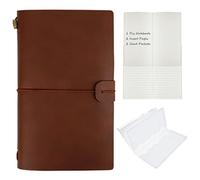 HMIEPRS Leather Vintage Notebook with Elastic Closure and Card Pockets, Refillable Travel Journal Diary, Handmade Leather Notepad 2 Kinds of Insert Book Gift for Writer, Poet, Traveler