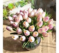 HMifjUM 5Pcs Tulip Artificial Flowers, 5 Stems of Real Touch Tulip Fake Flower Bouquet, Silk Faux Flowers for Wedding Home Hotel Centerpiece Office Decor, Spring Decorations